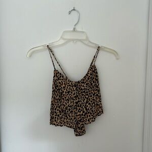 Chic Leopard Print Open Tie Back Top